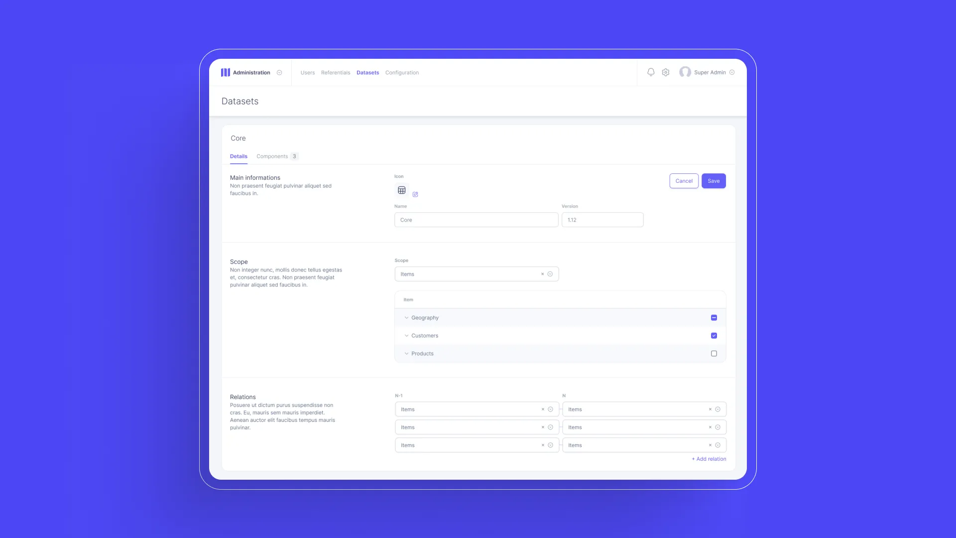 Bloom admin interface - datasets