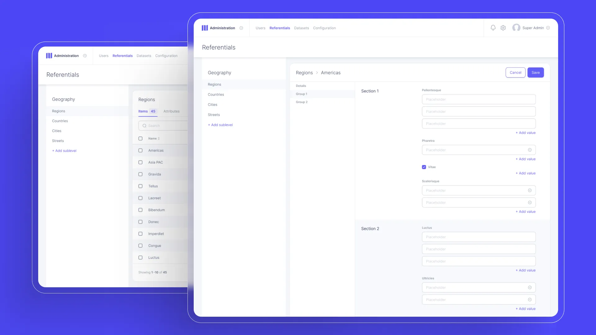 Bloom admin interface - referentials