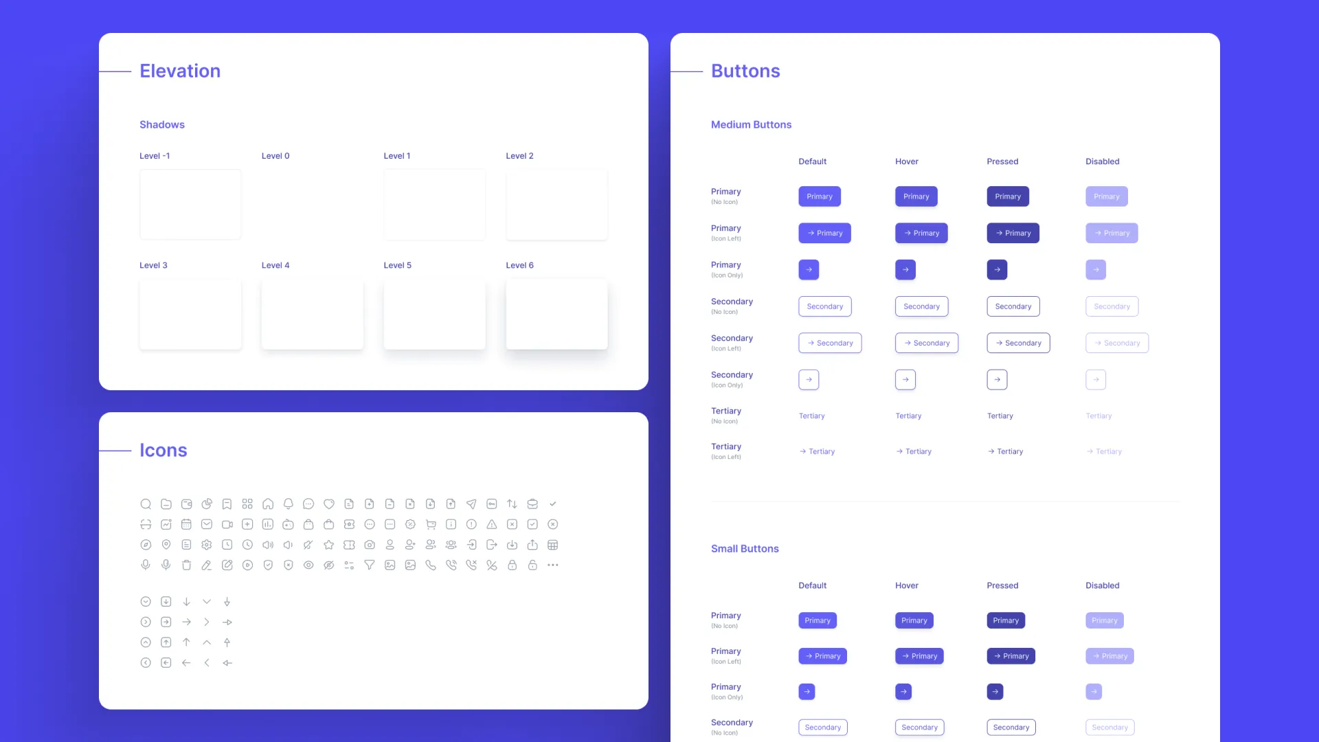 Bloom design system - elevation, icons, and buttons