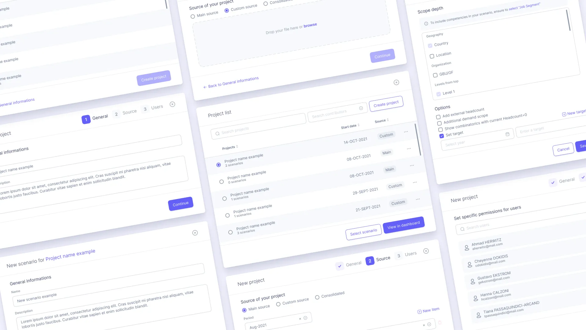 RH SWP dashboard - modal windows